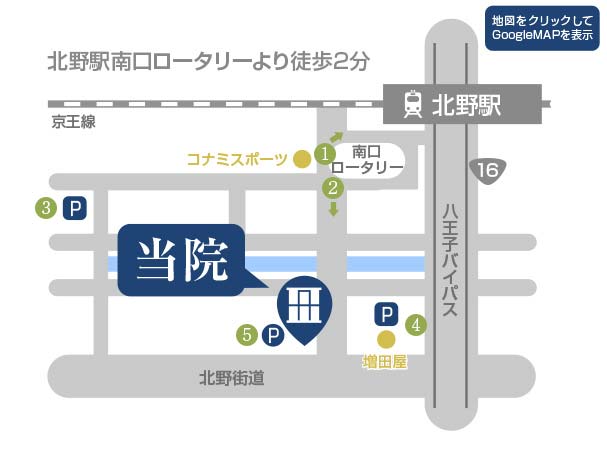 北野駅・あお歯科・アクセスマップ